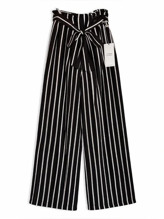 Forever 21 Contemporary Wide Leg Striped Pants High Waist Adjustable Small NWT - Picture 2 of 11